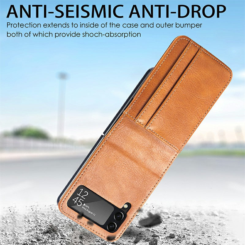 PU Leather Hybrid Hard PC Wallet Flip Case with Card Slots for Samsung Galaxy Z Flip 4 5G - Yellow